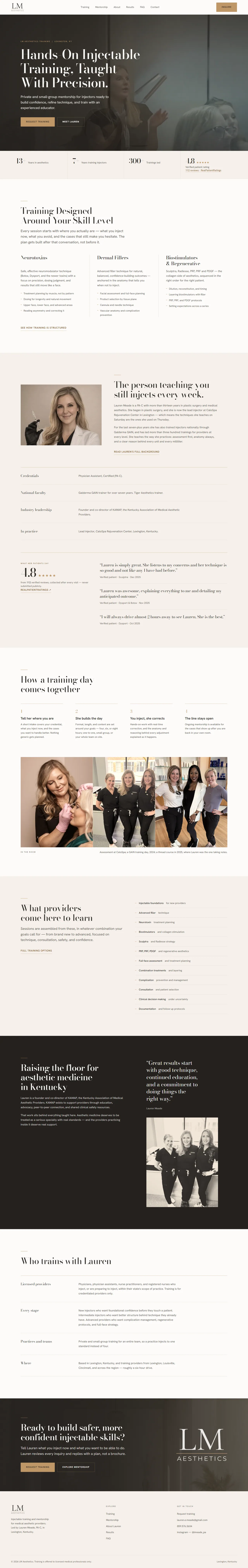Aesthetics Training website, full page