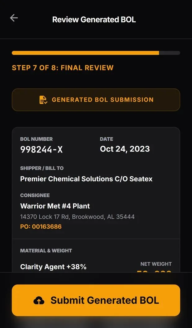 Driver Logistics App, screen 3